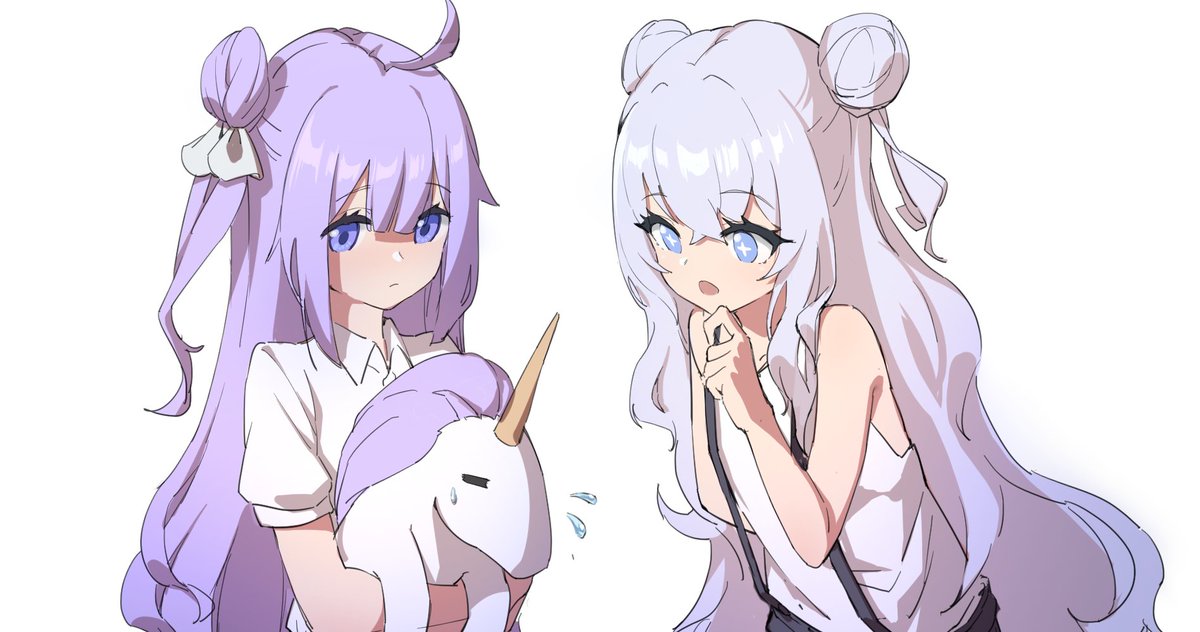 unicorn (azur lane) multiple girls 2girls hair bun long hair purple hair blue eyes shirt  illustration images