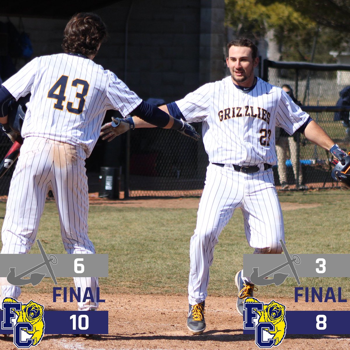 FCGrizAthletics's tweet photo. BB | #TEAMGRIZ wins the series! @FCGrizBaseball takes both games from Hope on Saturday. Jarrod Smith goes deep twice for the Grizzlies and Nick Wright homers and knocks in five on the day. 

Gavin White spins six innings of one-hit ball in game two to earn his first career W. https://t.co/lQN5fbXO28
