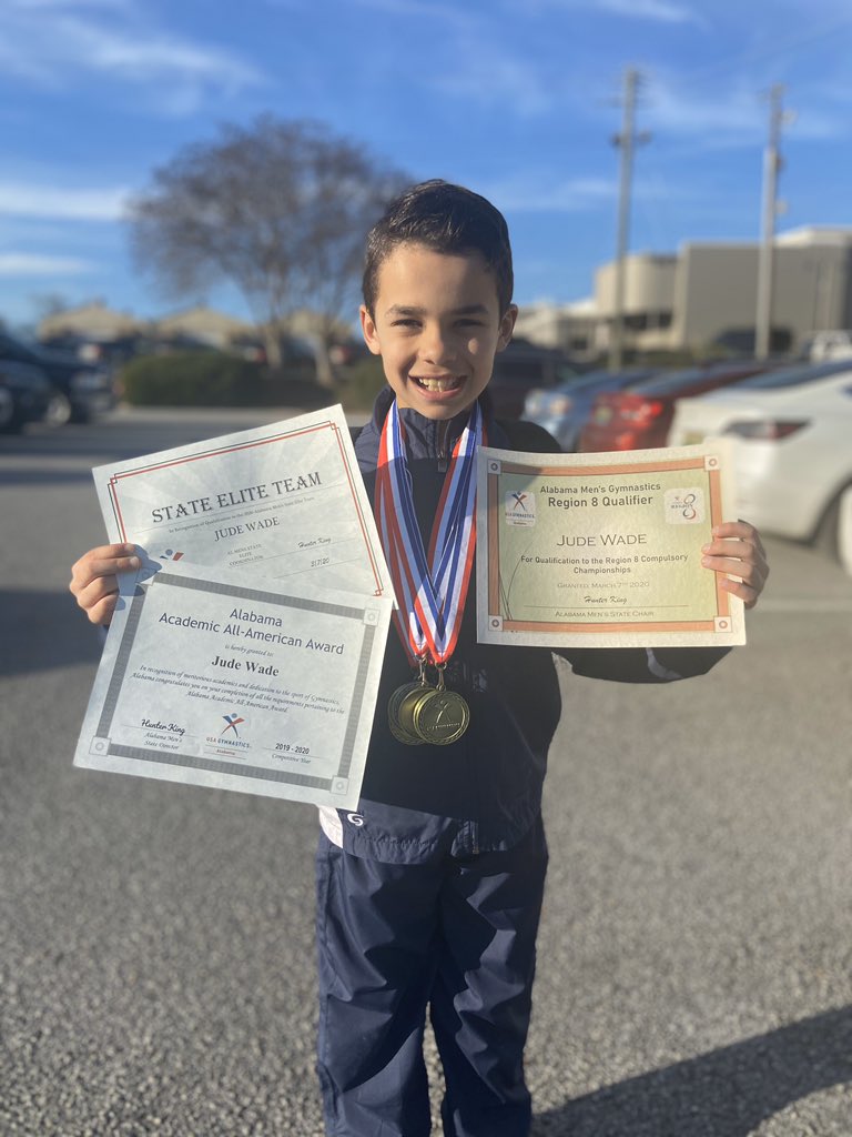 CoachKateWade's tweet photo. Jude is the Level 6 All Around State Champion! He stuck EVERY landing! As a 9yr old he spends ~700 hrs a year in the gym...hard work & learning from mistakes pays off. All America • State Elite Team • Regional Qualifier! #BacktoBackStateChamp https://t.co/5eqX2aLC3d