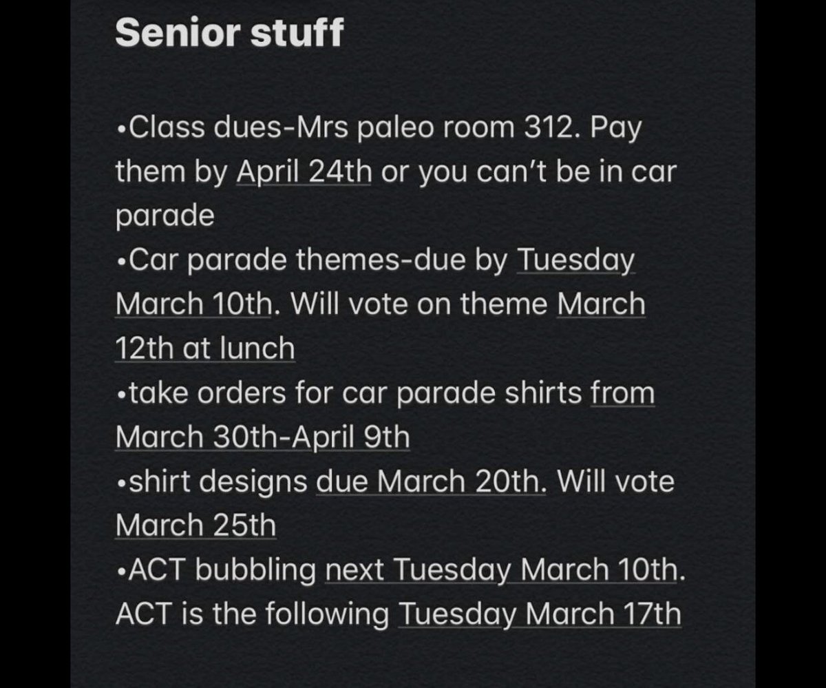 slidellhigh2021's tweet photo. Incase anyone missed the class meeting, here are the things that were discussed. https://t.co/pBajzCPBPg