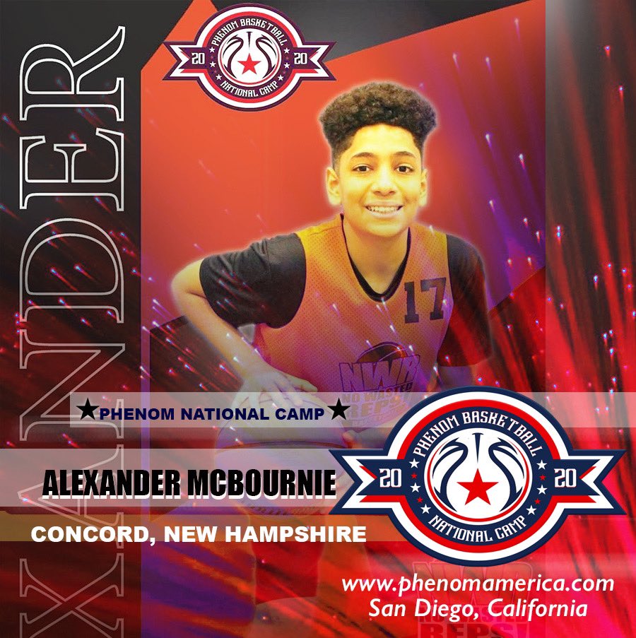 PhenomAmerica's tweet photo. Phenom Basketball is excited to announce Alexander Mcbournie (Concord, New Hampshire) will be attending the 2020 Phenom National Camp in San Diego, California. Excited to have this special talent
 in attendance at our national camp https://t.co/4kH3u6OYfp