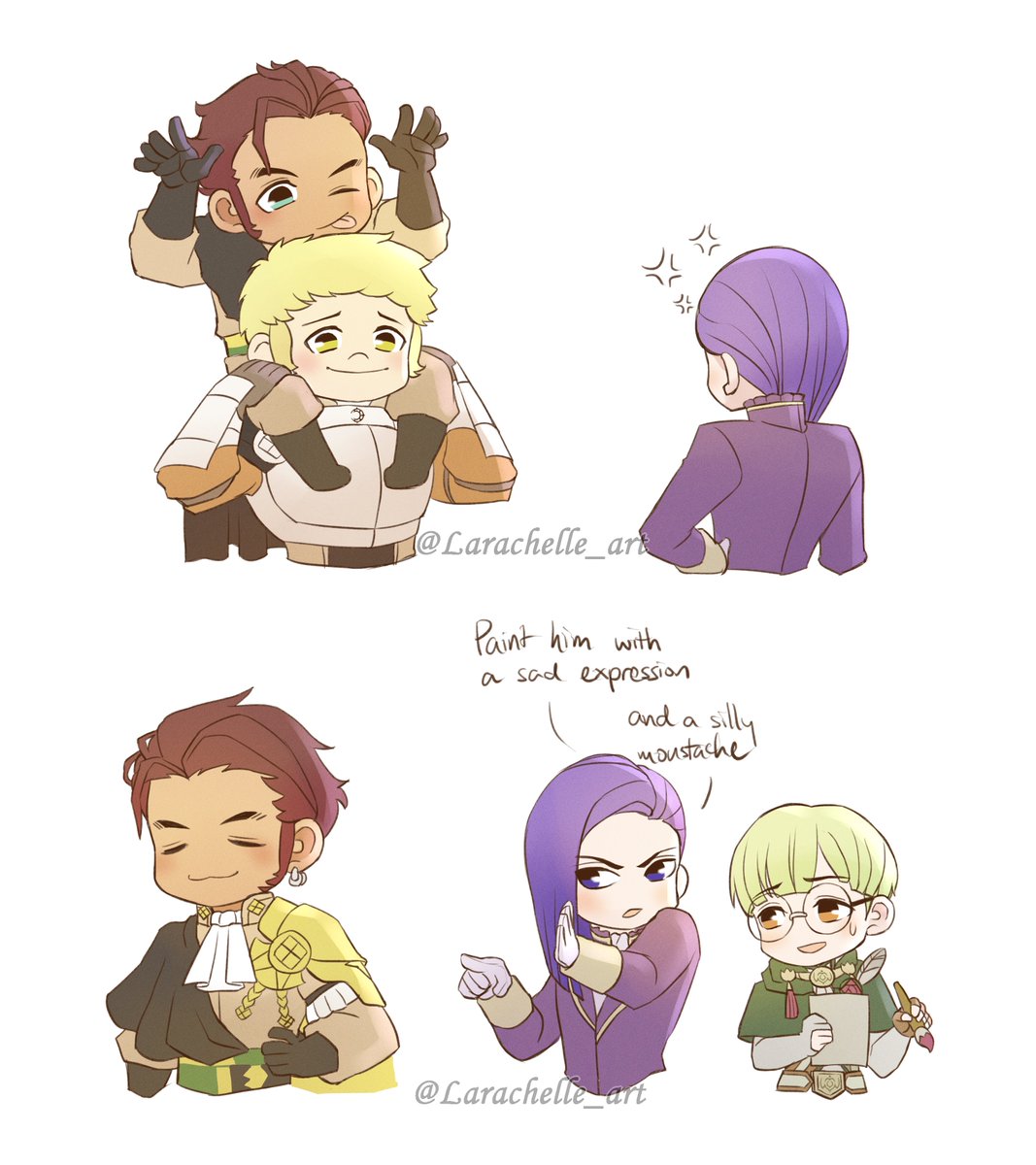 Just some silly doodles of Ignatz and Raphael's knightly adventures...

#FE3H #GoldenDeer 