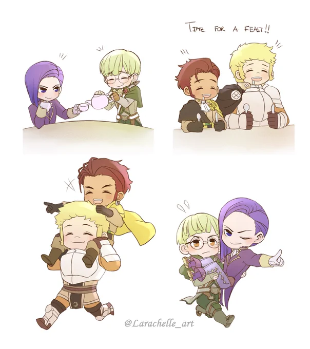 Just some silly doodles of Ignatz and Raphael's knightly adventures...

#FE3H #GoldenDeer 