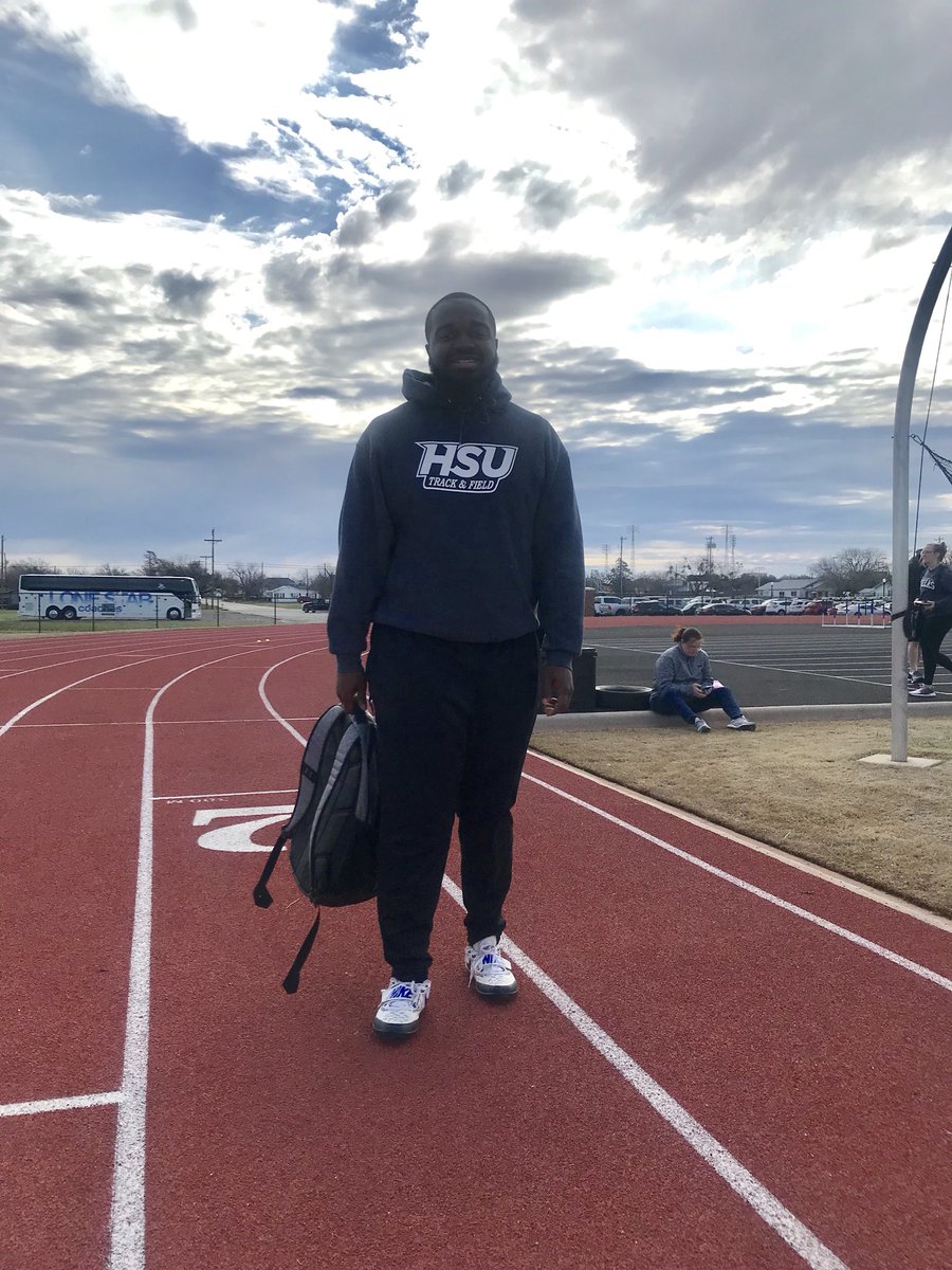 TarskaDuffield's tweet photo. Today Keelan competed in his first college track meet for @HSUTX , placing 5th in discus and 7th in shot put. He and his team-mates had a good first meet!! SUPER PROUD MOM!!! 
#HSUTrack
#CollegeAdventures
#GodDidIt https://t.co/ncL6BBADD7
