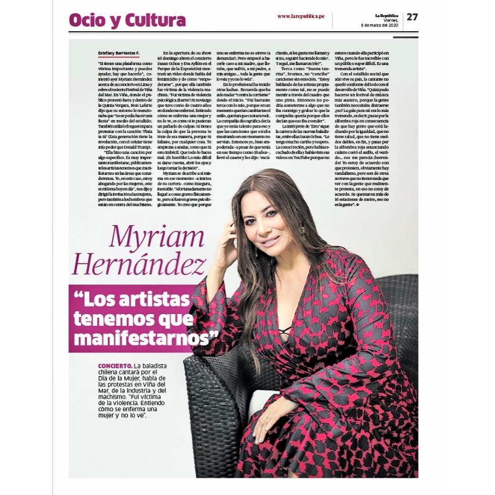 ChefAmyrianado's tweet photo. ENTREVISTA 🎙

Nuestra artista @MyriamHN concedió una nota periodística:

 @larepublica_pe ✔

#OcioYCultura

"LOS ARTISTAS TENEMOS QUE MANIFESTARNOS"

  @MyriamHN ❤

Entradas aquí 👉 @EntradaYa_ https://t.co/4P8pCEOHAD