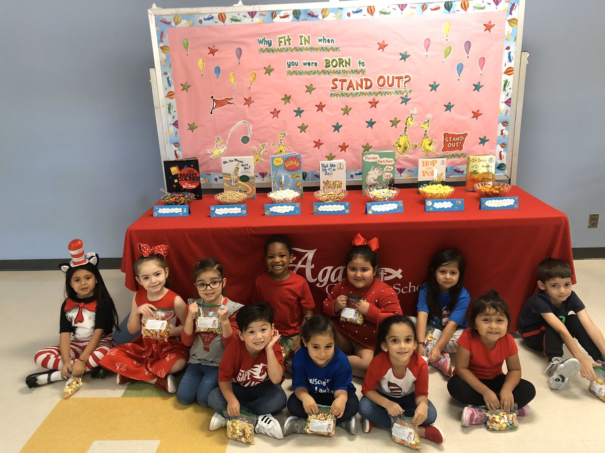 SchoolAgape's tweet photo. Thank you to our awesome ACS Parent Committee for providing our Stallions with a delicious snack bar. Each Dr. Seuss book was celebrated with a different yummy treat! Our ACS Stallions’ beautiful smiles say it all! Thank you parents! #agapechristianschoolmissiontx #missiontx #rgv https://t.co/Kiiv98poSm