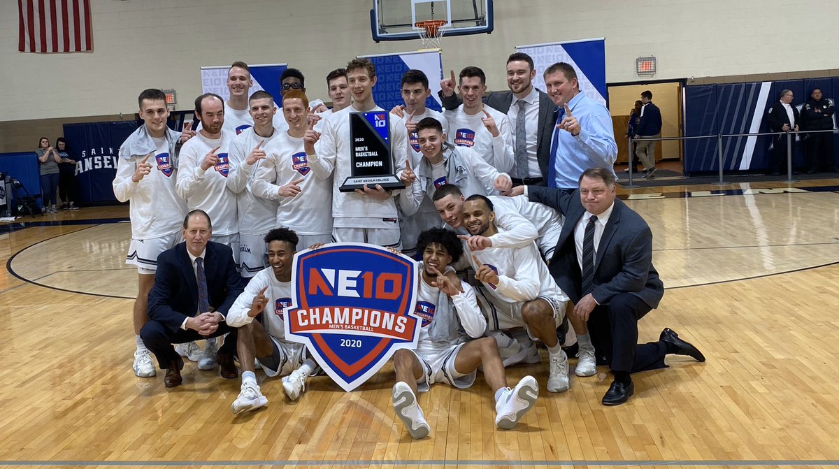 TheNortheast10's tweet photo. CHAMPIONS! 🏆

@STAHawks win the 2020 NE10 Men’s 🏀 Championship after a 65-63 win in overtime! 

#NE10EMBRACE https://t.co/NK6DYDTGm3
