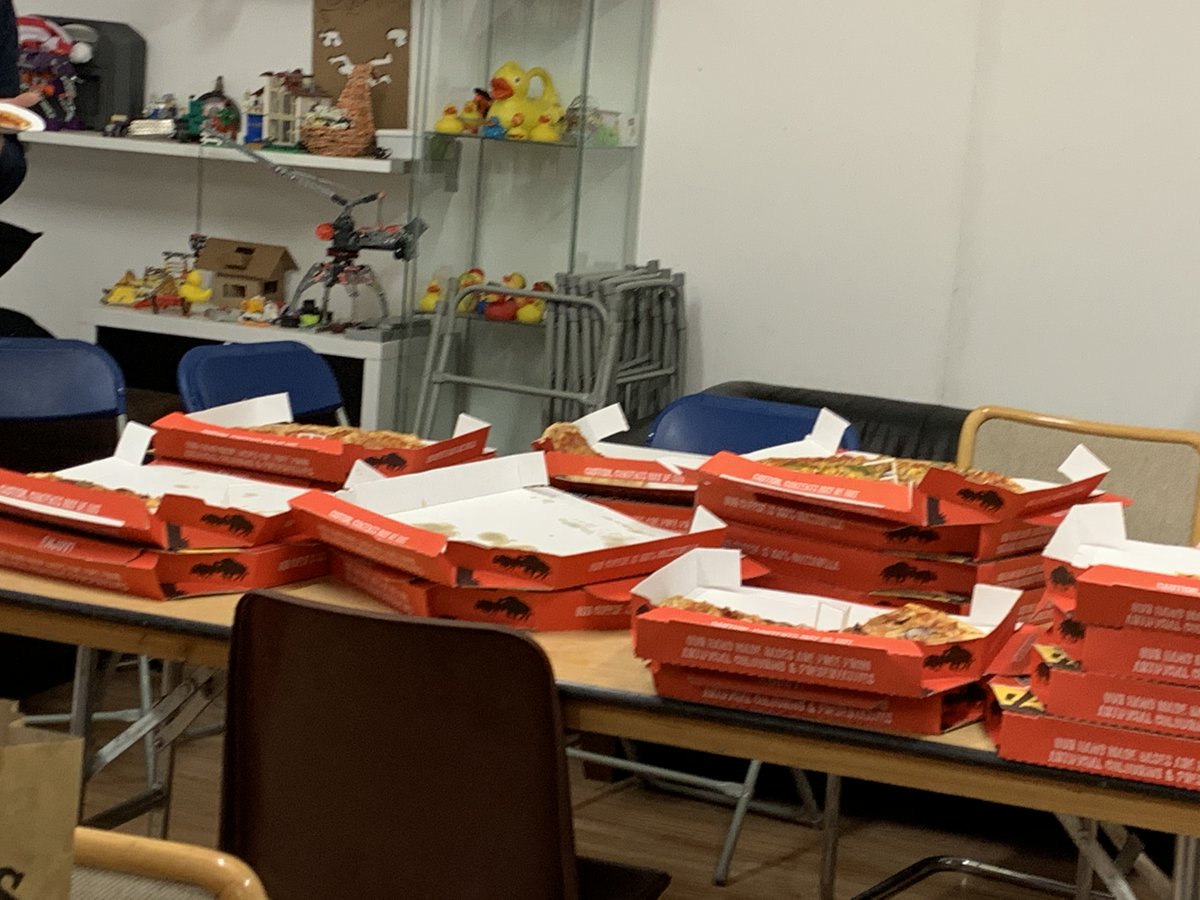 Folks still working hard at #SHDD at <a href="/TOG_Dublin/">Tog Hackerspace</a>. Pizzas are here! Dinner time!