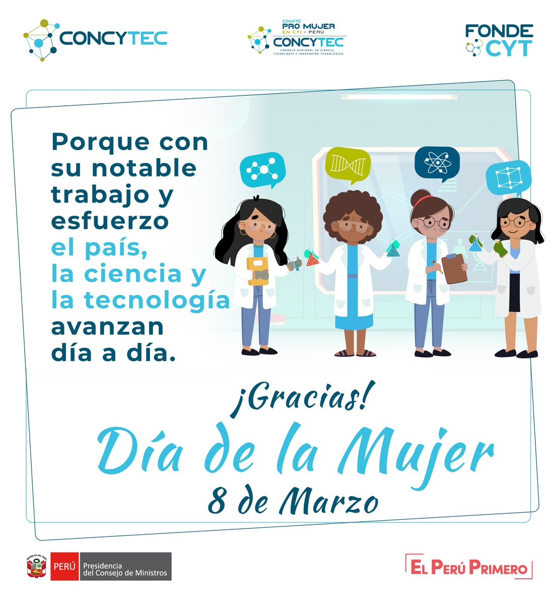ConcytecPeru's tweet photo. 👩‍🔬Hoy en forma especial, agradecemos la labor de la mujer en la ciencia peruana a favor del desarrollo del Perú 🇵🇪

#MujeresEnCiencia #MujeresEnCTI #WomenInSTEM #Perú #PorMásMujeresEnLaCiencia #MujeresEnLaCiencia https://t.co/ZaJBBLgFfq