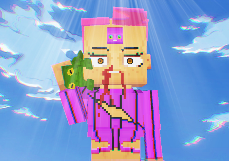 canassix's tweet photo. "Turururururu" *cling* "Bossu?"

Doppio from Jojo's bizarre adventure golden wind is now in Hytale!
I am so happy with the design, it was frickin hard to do Doppio's hair happy to finally show what I was was working on!
 #Hytale #HytaleFanArt #JOJOsBizzareAdventure https://t.co/5c5R9oFYX2
