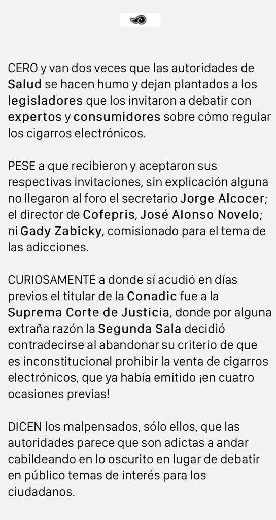 yosicreovapeo's tweet photo. Baia baia a demás de que @COFEPRIS y @SSalud_mx se niegan a asistir a 2 de los foros de debate que se han dado para hablar sobre el #vapeo ahora resulta que quieren persuadir a la @SCJN para que abandonen el criterio de anticonstitucional la venta de #cigarroselectronicos 🙄 https://t.co/dWR64GBQdZ
