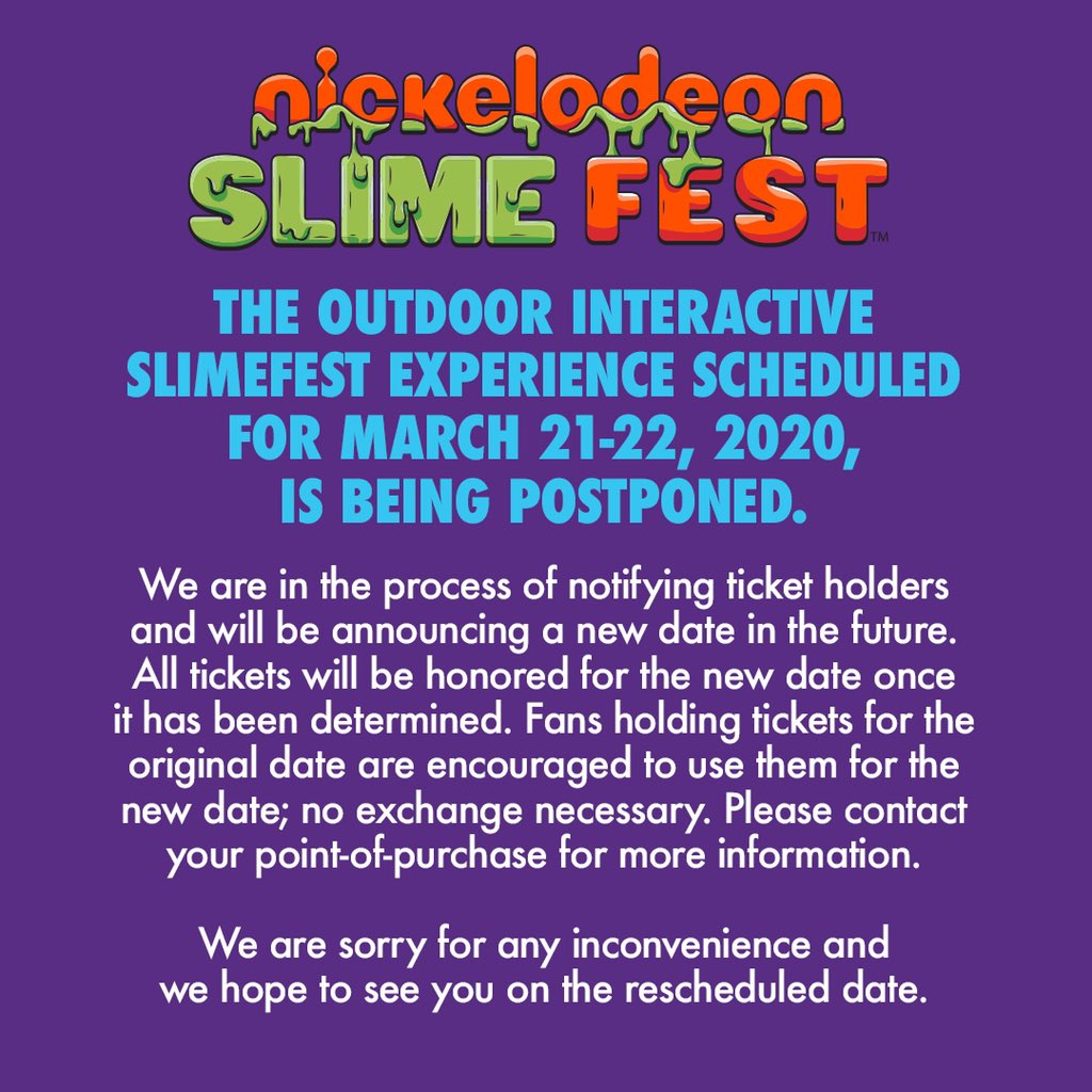 Nickelodeon's tweet photo. Important update on SlimeFest 2020. https://t.co/xu2EHm8mvI