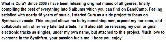 Cura's Soundcloud: https://t.co/w8KUfO3cPR Cura's Youtube: https://t.co/Rcdq9WtH7p Danny Gallows BandCamp:<a href="/tag/synthfam"class="tags"><span>#synthfam</span></a>