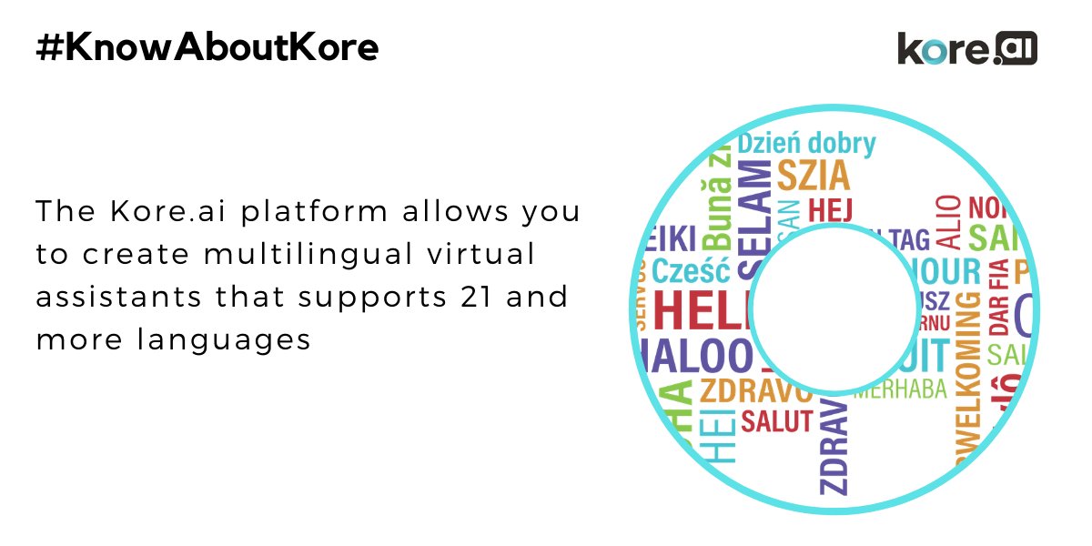 koredotai's tweet photo. [𝐑𝐞𝐪𝐮𝐞𝐬𝐭 𝐚 𝐃𝐞𝐦𝐨] The Kore ai platform allows you to create multilingual virtual assistants that supports 21 and more languages. Click to know more - https://t.co/Y2maetTag2
#botsplatform #chatbots #multilingual #virtualassistants #smartbots https://t.co/9QFb2Fjw6K