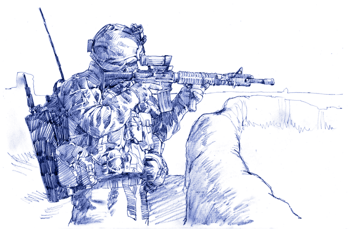 newsillustrator's tweet photo. Sold one of my sketches to a collector in Canada. This one is from 2010 as a soldier with R22R le Vingt-deuxième scoping someone in the distance on foot patrol out of COP Folad @USMC @MarineMuseum @MarineCorpsFdn @CorpsHistory @rcr @RoyalMarines #vandoos @CAFinUS @CanWarMuseum https://t.co/koDelm6y68