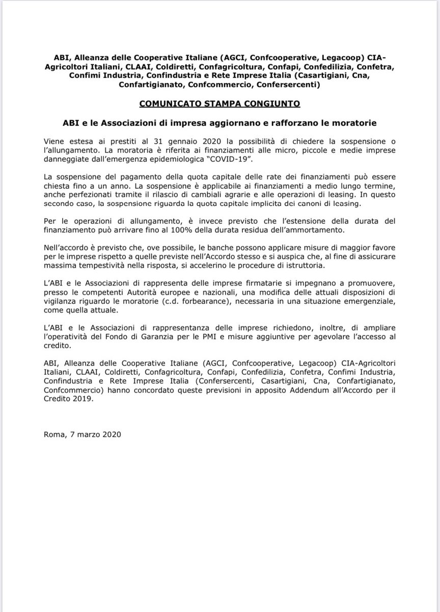 Barbara44660470's tweet photo. ABI e le Associazioni di impresa aggiornano e rafforzano le moratorie @adc_nazionale @pia_nucera https://t.co/9cfjab5cLS