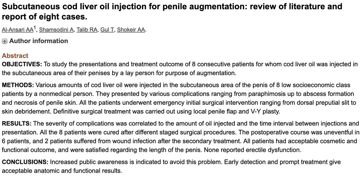 Oh, and don't inject it into your dick for enlargement. It sounds enticing, I know, and it might get bigger, but that'll be because of local inflammation. And you're likely to get necrosis and require surgery to correct it. https://www.ncbi.nlm.nih.gov/pubmed/20138344&nbsp;