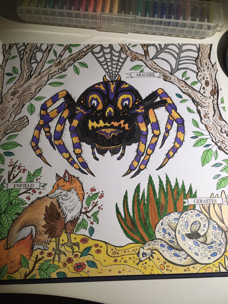 nikkidrawz_'s tweet photo. 𝕿𝖍𝖊 𝕭𝖔𝖔𝖐 𝖔𝖋 𝕭𝖊𝖆𝖘𝖙𝖘
EARTH: 3/8
I’m really proud of how well I blended in this one. Which ones your favourite? 🧐
USED:
@fabercastellph ‘s connector pens &amp; coloured pencils &amp;
@kaisercraft ‘s gel pens 
#ArtistOnTwitter #artistoninstagram #colouring https://t.co/ypwGdFadT7