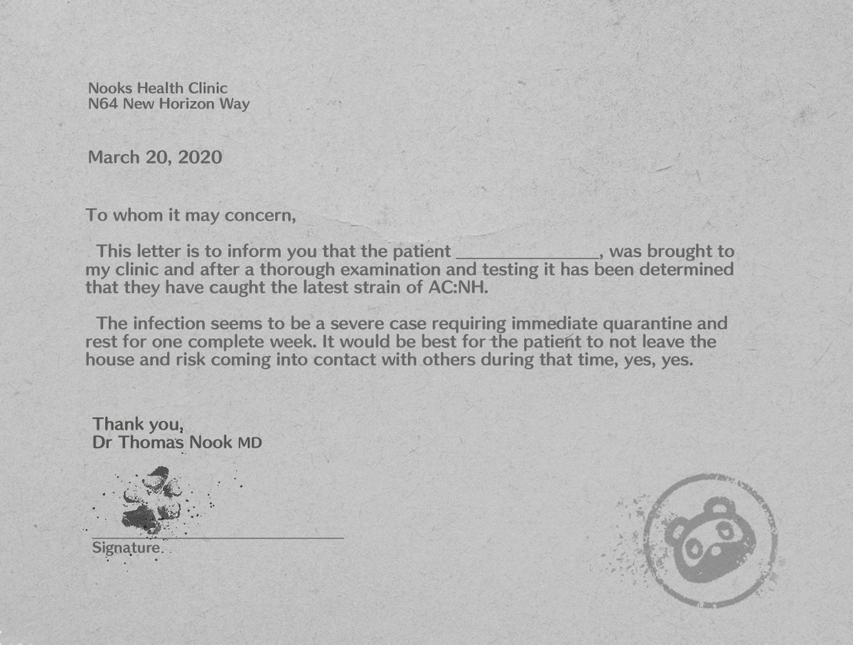 Nintendeal's tweet photo. Just in case anyone needs a doctor's note for March 20 #ACNH https://t.co/ITKYOTk17P https://t.co/2zJL8qTzUf