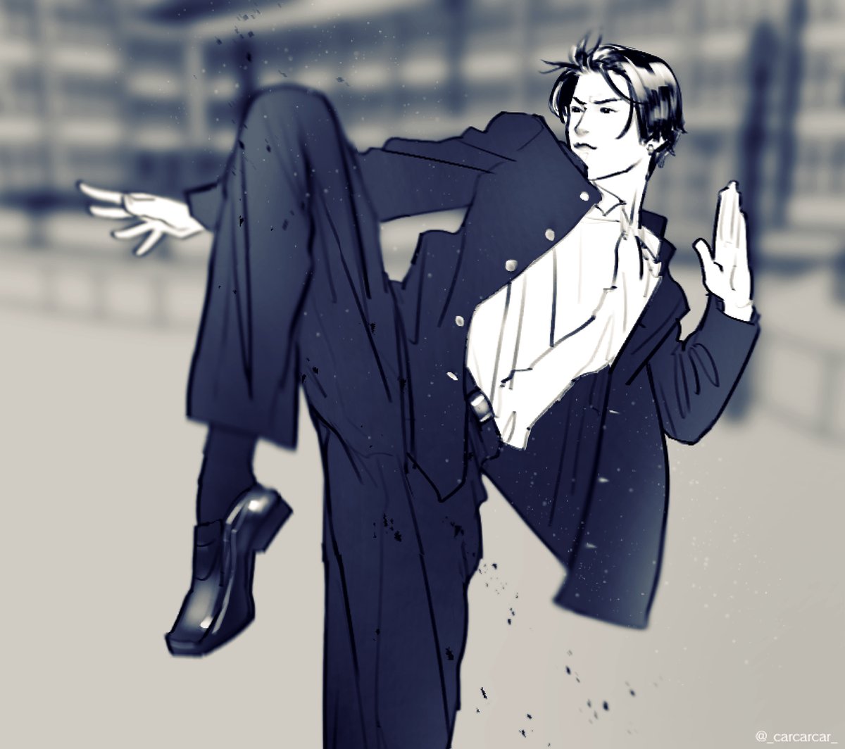 のっけからアゴをぶち抜くニーキックで敵方の戦意をマイナスまでぶち下げる轟洋介くん ゆい子2号のイラスト