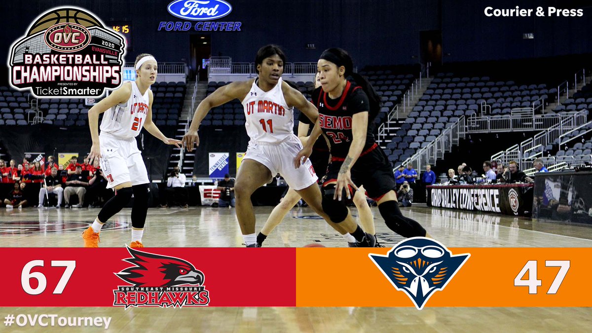 OVCSports's tweet photo. Your#OVCTourney Championship score: @OfficialSEMOWBB 67, @UTMartinWBB  47

This is @OfficialSEMOWBB first OVC Tournament championship since 2007. Congratulations!

Photo: @spydieshooter 

@courierthescore | @courierpress https://t.co/QpAxfLxa6y