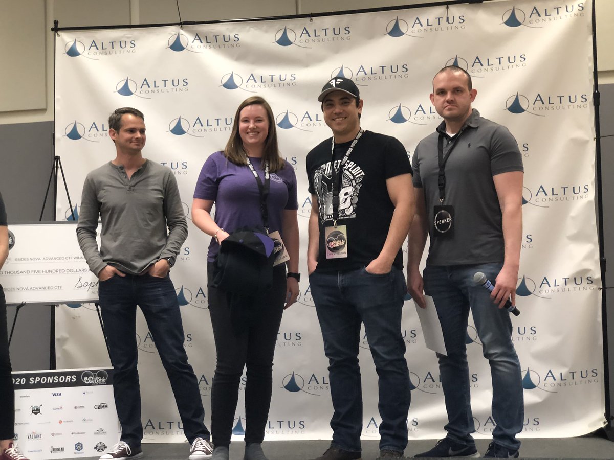 BSides_NoVA's tweet photo. The first, second, and third place winners of our #BSidesNoVA beginner CTF! https://t.co/AW4K0sCXwz