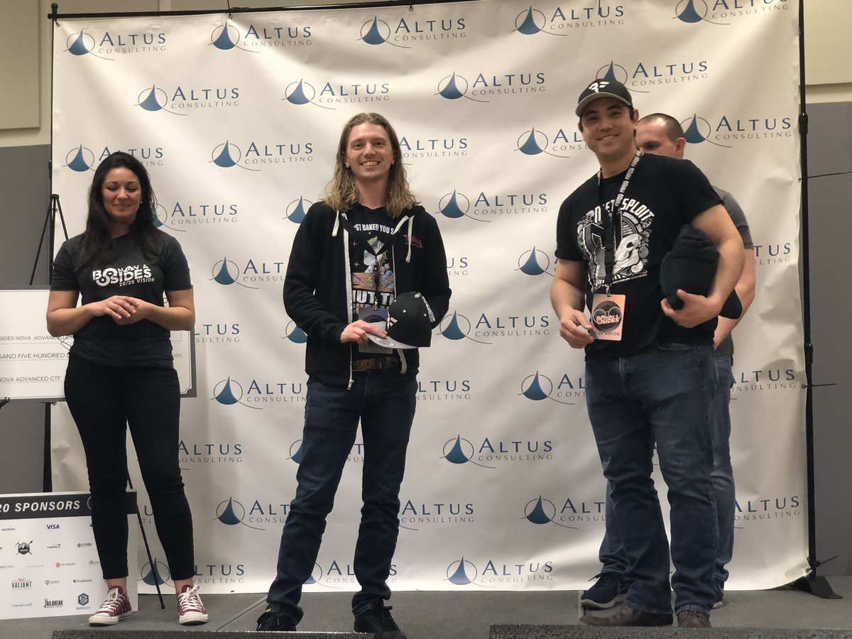 BSides_NoVA's tweet photo. The first, second, and third place winners of our #BSidesNoVA beginner CTF! https://t.co/AW4K0sCXwz