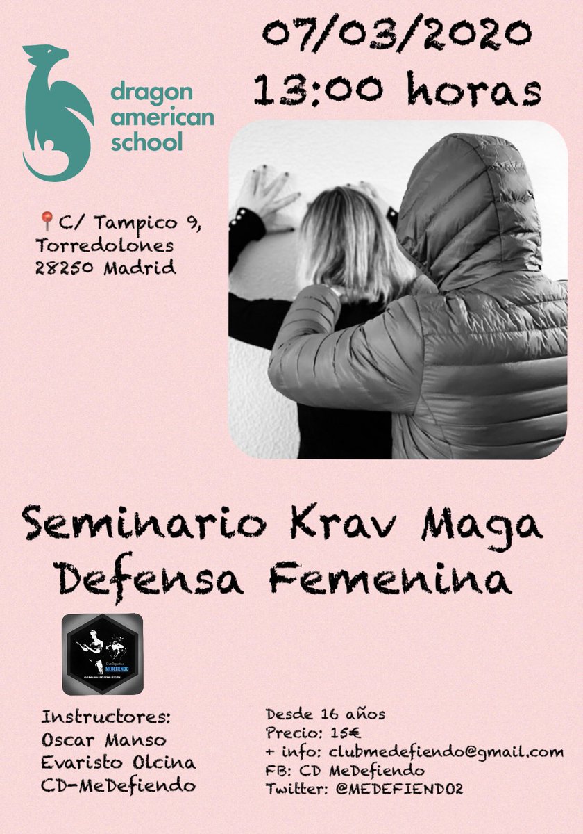 MEDEFIENDO2's tweet photo. Buen trabajo chicas!!!!
Seminario de Defensa Femenina hoy en @ElDragonSchool con #OscarManso y @varistoff07 #KravMaga https://t.co/D2NKTHnK1r