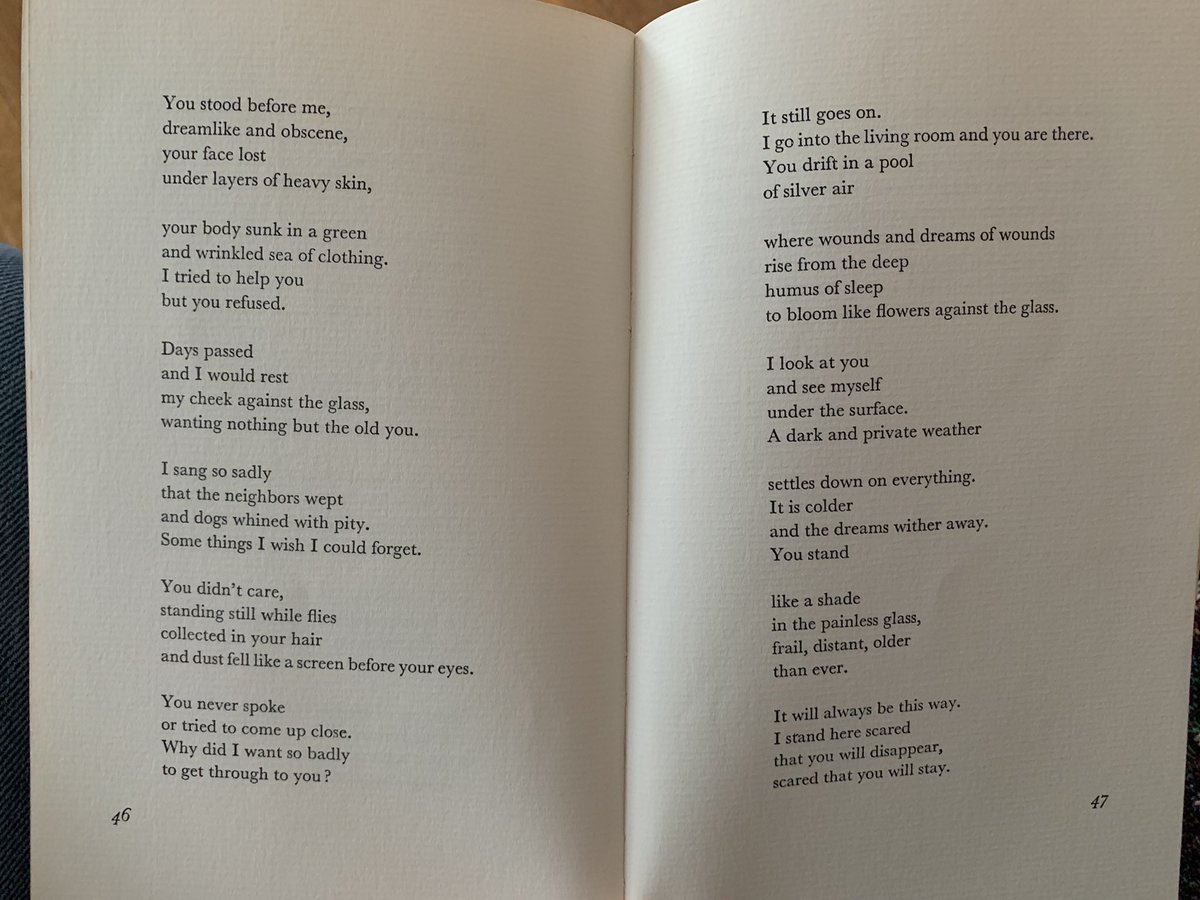 "The Man in the Mirror" by Mark Strand is really so amazing. A poem I read and reread always.
