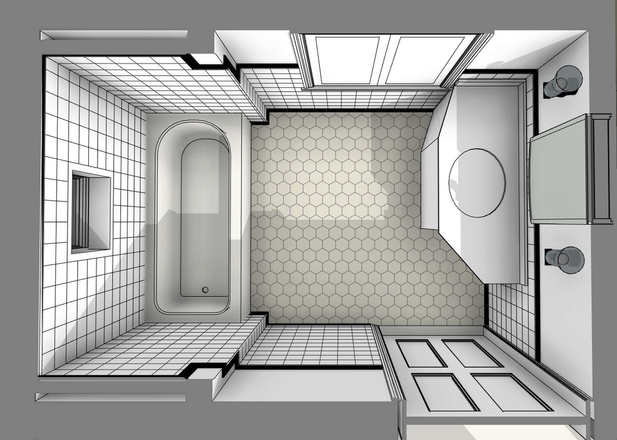 MarcAHeadrick's tweet photo. Section cut through 5633’s main hall, and shot of upstairs bathroom. https://t.co/5yJgi0DYm7
