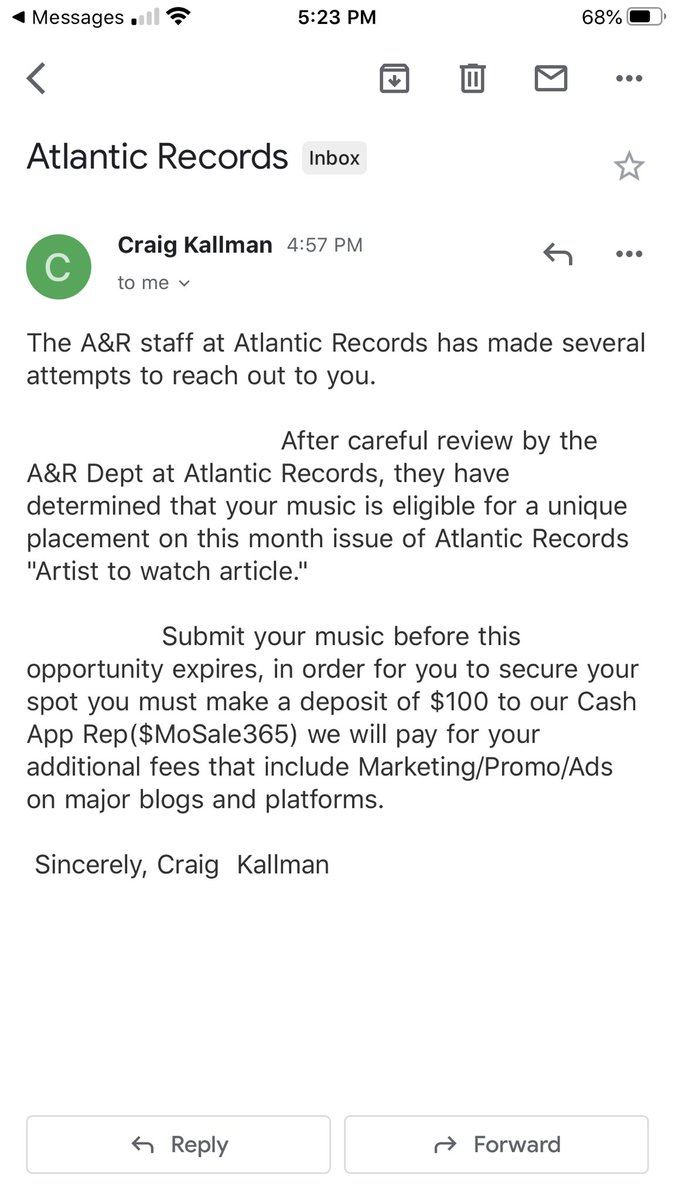 Z On Twitter For As Long As This Bullshit Email Remains In Circulation A Reminder 1 Atlantic Does Not Publish An Artist To Watch Article 2 A Real Label Rep Will Should