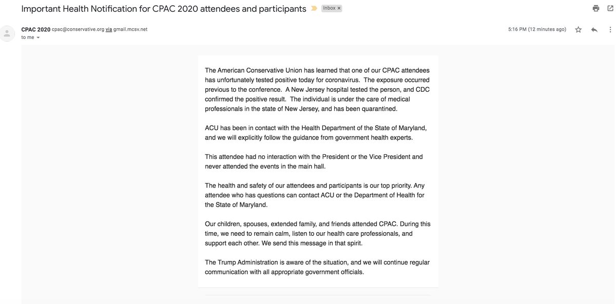 Bencjacobs's tweet photo. A CPAC attendee has now tested positive for the coronavirus https://t.co/54WzBp0TqT