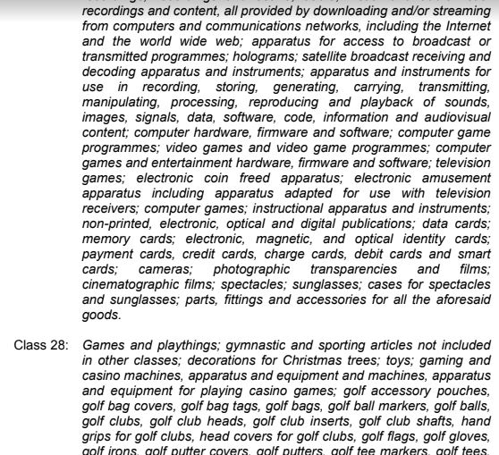 The  @EU_IPO decisions also impact on Trump’s rights to his name across an extensive and, er, eclectic range of other goods & services it registered, inc credit cards, ringtones, Christmas tree decorations, video games, sunglasses, holograms, TV shows. and, uh, beauty pageants.