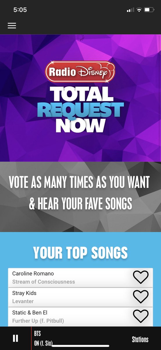 BTSonFLRadio's tweet photo. We did again #BTSARMY got #ONFeatSia by @BTS_twt locked in and played #TotalRequestNow!! 💜🔥Thank you @radiodisney for playing our favorite #BTS songs! 
@BTSonShazam @STARSonShazam https://t.co/sYLrTLfFnB
