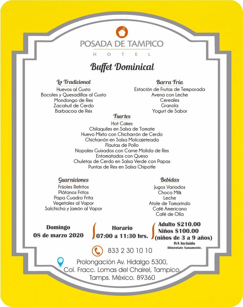 PosadadeTampico's tweet photo. Disfruta nuestro Desayuno #Buffet que tenemos para ti el domingo 08 de marzo del 2020, de 07:00 a 11:30 hrs. #Tampico #Madero #Altamira https://t.co/AXCK3Sz7ge