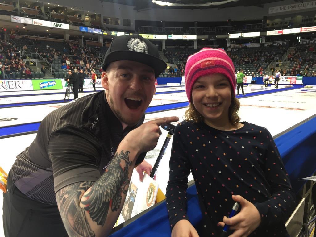 orilliaboy's tweet photo. @C_hodgy @CurlingCanada @TSNCurling You were so great with the kids and the crowd. A true ambassador of the game. This totally made my kid’s day. Well deserved. https://t.co/2zg16ulyZF