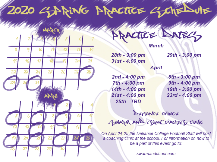 DefiCollegeFB's tweet photo. Spring ball is almost here! Starting at the end of March, the #YellowJackets will be on the field ready to #SwarmAndShoot! To top it off, the Defiance Staff will host the first ever Swarm And Shoot Coaches Clinic on April 24-25. For more info go to https://t.co/CykX0aeiQo https://t.co/kuqLDddTAC