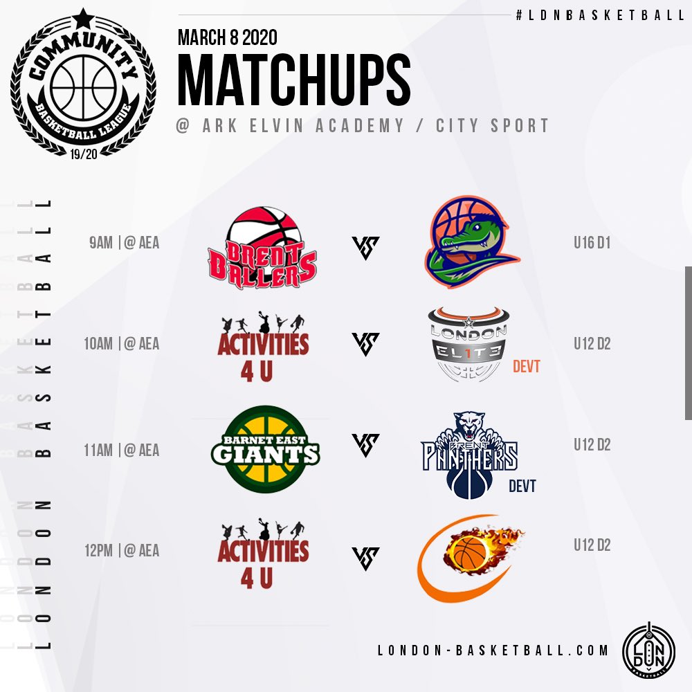 LDN__Basketball's tweet photo. 📆This Weekends Fixtures😤
12 Games | Who will be victorious?
📍Ark Elvin Academy | City Sport |⌚️9-5pm #LDNbasketball #CBL https://t.co/QeZK4iIlVD