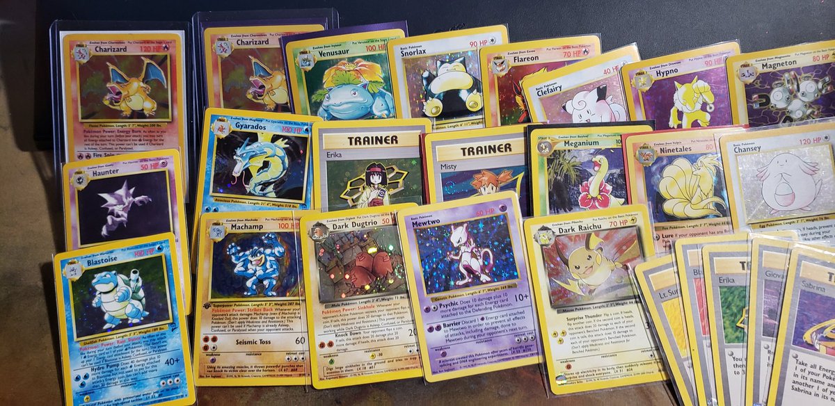 MattTcg's tweet photo. New pick ups from local shops! Very happy w the Charizards and shadowless Mewtwo and Ninetails! #pokemon #pkmn #tcg #pokemontcg #pkmntcg https://t.co/UK6SthvQIe