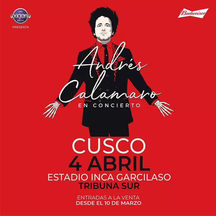KijadaConcerts's tweet photo. ¡ANDRÉS CALAMARO por primera vez en CUSCO! 🦑
Este 4 de Abril uno de los más grandes íconos del rock en español llegará por primera vez a la ciudad imperial del Cusco, donde interpretará todos sus grandes éxitos en el Estadio Inca Garcilaso de la Vega. 
@calamarooficial https://t.co/c3K0zXnKqJ