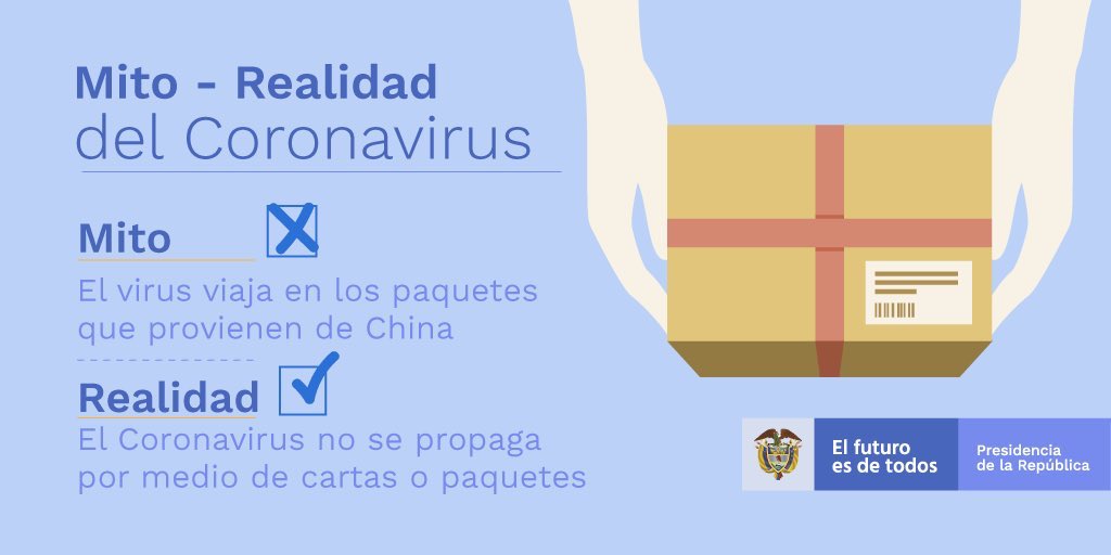 AgenciaTierras's tweet photo. ¿Debo cuidarme de los paquetes, cartas o productos que vengan de China? 👉🏼 ¡No! Esto es otro de los #MitosDelCoronavirus
✅ Está comprobado que los coronavirus no sobreviven por mucho tiempo en objetos. https://t.co/vaty9Hm4qk