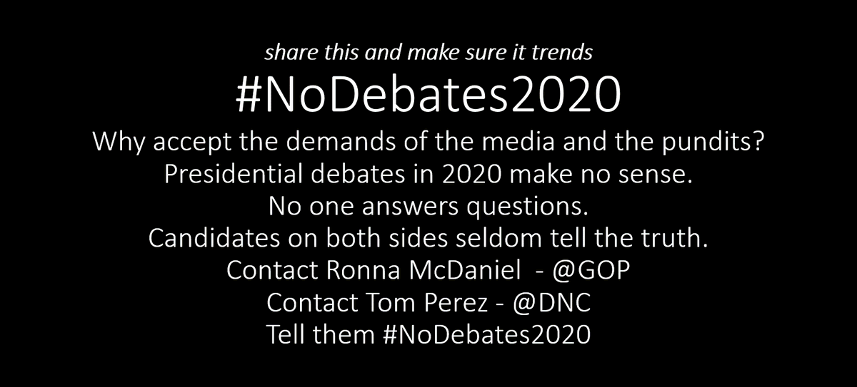 DavidMDebs's tweet photo. #NoDebates2020 https://t.co/xrPxYRbBtc