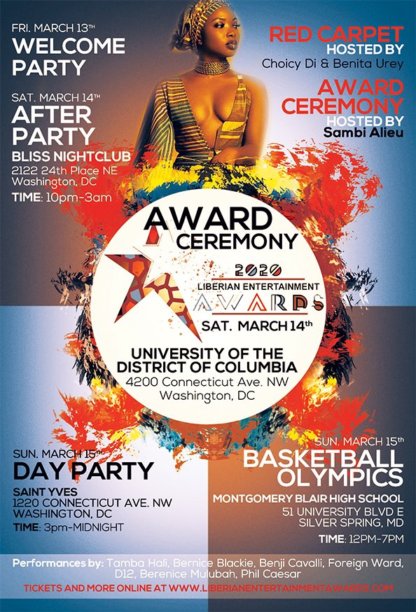 LEAawards's tweet photo. The Liberian Entertainment Awards. March 13-14 in Washington DC #TheLiberianExperience #LEAExperience https://t.co/FqQydlTrDN