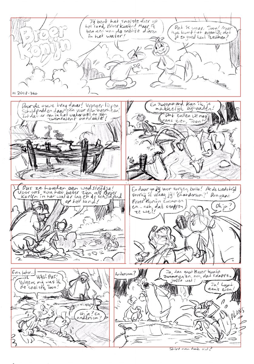 Here's a #StartToFinish on a Disney comic page. Script by Frank Jonker, who always makes very detailed drawings! Rough layout by me on the ipad, and then the inks on paper with a brush and ink. And finally the result in the magazine, colored and lettered by someone else.