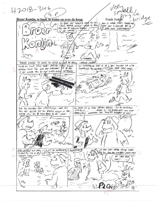 Here's a #StartToFinish on a Disney comic page. Script by Frank Jonker, who always makes very detailed drawings! Rough layout by me on the ipad, and then the inks on paper with a brush and ink. And finally the result in the magazine, colored and lettered by someone else. 