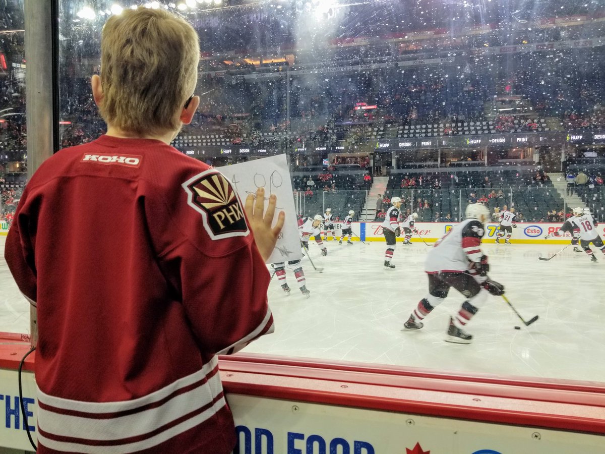 DamonYYC's tweet photo. Huge thank you to @OEL23 and @ArizonaCoyotes for giving Nolan memories of a lifetime.  Class acts.  Just unbelievable kindness.  Go Yotes!!!
#arizonacoyotesrule #onehappyyoungfan https://t.co/T8yDbgEniR
