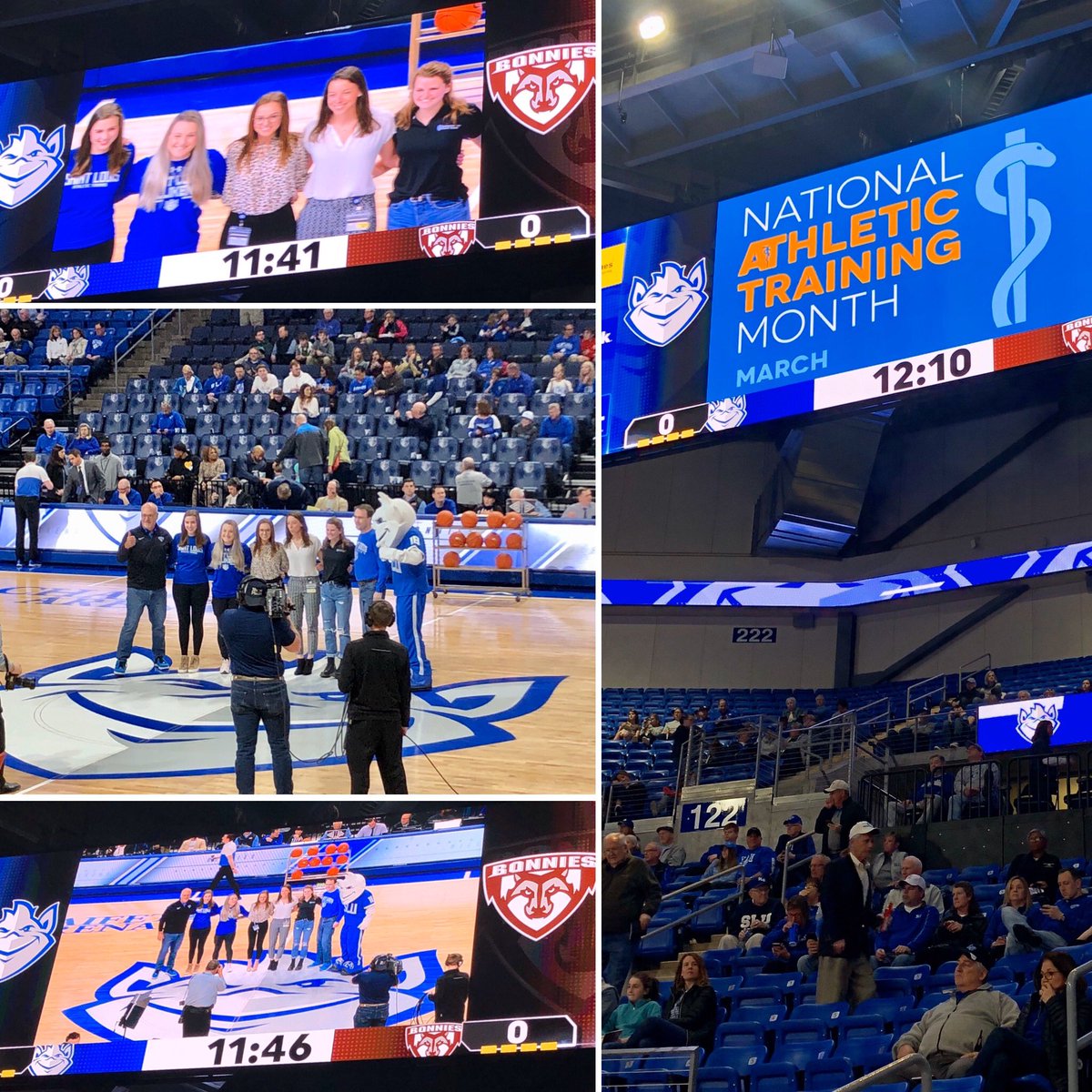 SLU_AT's tweet photo. Thank you to the @SLU_Billikens for recognizing SLU AT staff, faculty and students for National Athletic Training Month prior to the @SaintLouisMBB game vs St. Bonaventure at @ChaifetzArena! #NATM2020 #DCHSlife #ATsAreHealthCare #A10MBB @aSaferApproach @BOCATC @MOATA1984 @MAATAD5 https://t.co/cDTgjapm2q