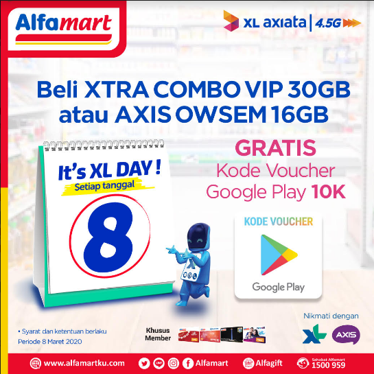 Alfamart V Twitter It S Xl Day Gratis Kode Voucher Google Play 10k Dengan Lakukan Pembelian Xtra Combo Vip 30gb Atau Axis Owsem 16gb Di Alfamart Jaringandataterkuat Kapanpun Dimanapun Xl Jadiprioriotas