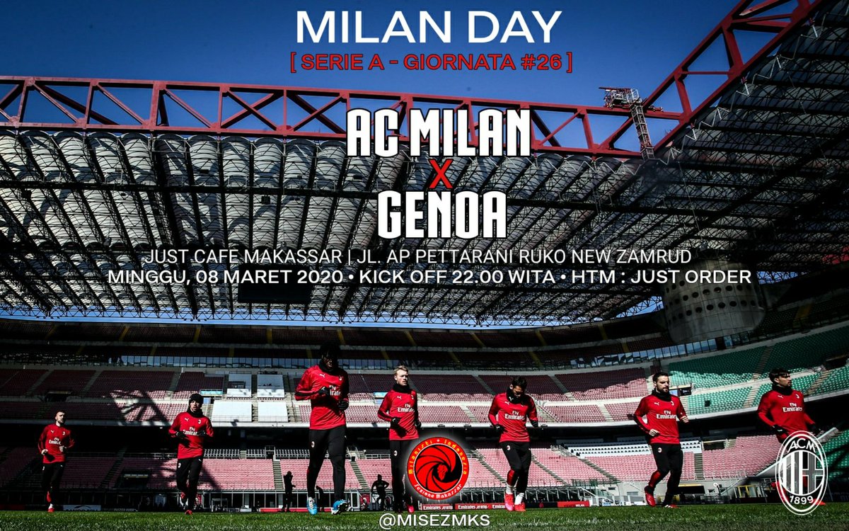 #MilanGenoa
Just Cafe Pettarani 
Minggu, 08/3/2020
Pkl 22.00 wita
HTM: Just Order
#ForzaMilan
<a href="/MilanistiOrId/">Milanisti Indonesia</a>