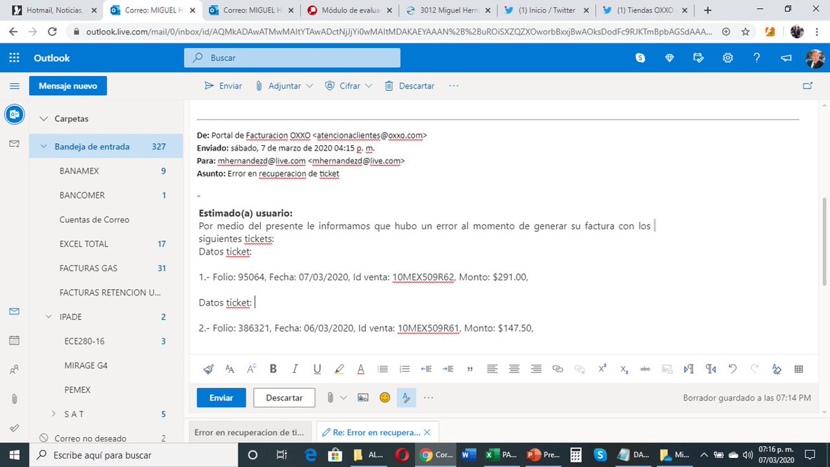 MiguelHdzD's tweet photo. @SATMX TRANSCRIBO TAL CUAL CORREO DE OXXO  @Tiendas_OXXO Queja todo 2020 han tenido problemas para facturar en tiendas, y mi actividad consume diario productos Oxxo: dejo imagen de correo donde me envían ya que no esta facturando en tiendas solo a veces problemas de su sistema https://t.co/98RmUPE4YF